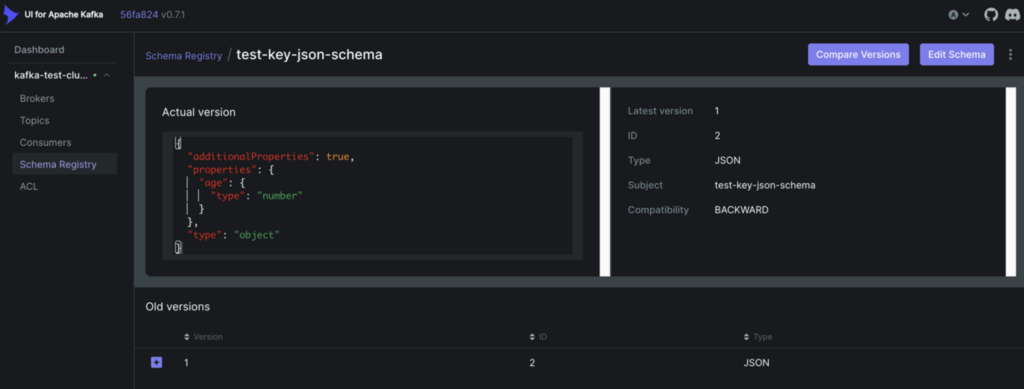 Figure 31: Schema Registry Details – UI for Apache Kafka 